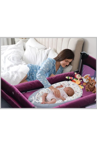 HOLMER Kids Maxi Comfort Coolstyle Anne Yanı Oyun Parkı/Beşik 70x110cm Mürdüm+Aloevera Yatak - 6