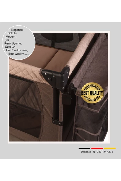 HOLMER Coolstyle (Deluxe Kumaş) Premium Cibinlikli Dönenceli Anne Yanı/Oyun Parkı/Park Yatak 70x110cm Bej - 6