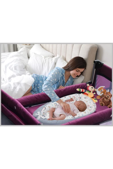 HOLMER Kids Maxi Comfort Coolstyle Anne Yanı Oyun Parkı/beşik 70x110cm Mürdüm - 5