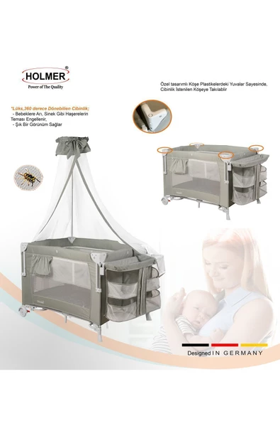HOLMER Coolstyle Cibinlikli Anne Yanı Oyun Parkı 70x110cm Açık Gri+Aloevera Yatak - 6