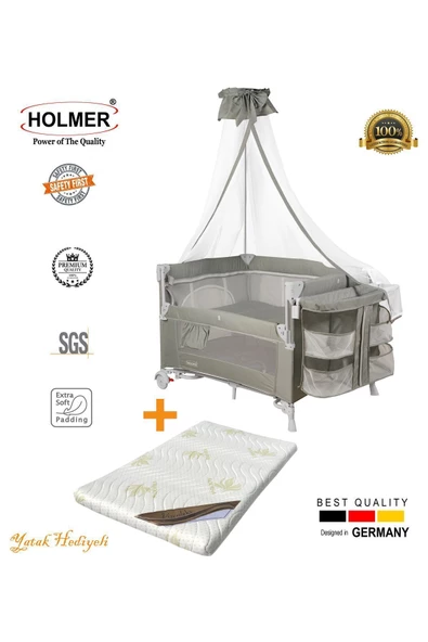 HOLMER Coolstyle Cibinlikli Anne Yanı Oyun Parkı 70x110cm Açık Gri+Aloevera Yatak