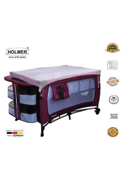 HOLMER Kids Maxi Comfort Coolstyle Anne Yanı Oyun Parkı/Beşik 70x110cm Mürdüm+Aloevera Yatak - 4