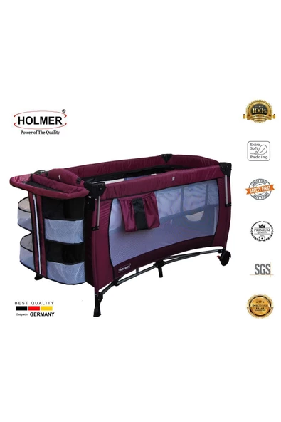 HOLMER Kids Maxi Comfort Coolstyle Anne Yanı Oyun Parkı/Beşik 70x110cm Mürdüm+Aloevera Yatak - 3