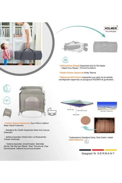 HOLMER Maxi Comfort Coolstyle (Anne Yanı-Deluxe Kumaş) Cibinlikli Oyun Parkı/Anne Yanı 70x110cm AGri - 6