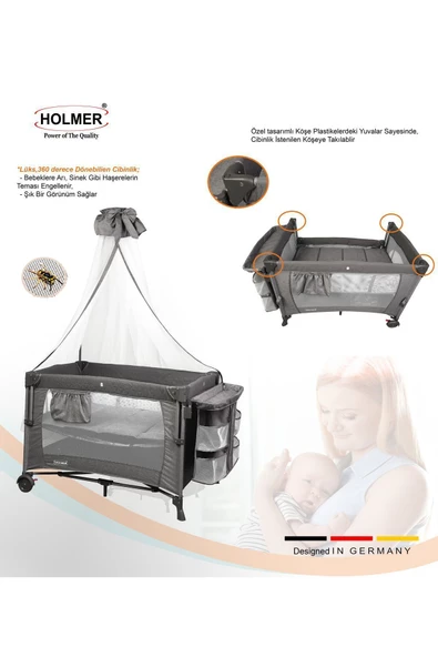 HOLMER Coolstyle Cibinlikli Anne Yanı Oyun Parkı 70x110cm Gri+Aloevera Yatak - 6