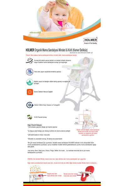 HOLMER Organik Mama Sandalyesi Minderi & Kılıfı (Kemer Deliksiz) Koyu Gri - 7