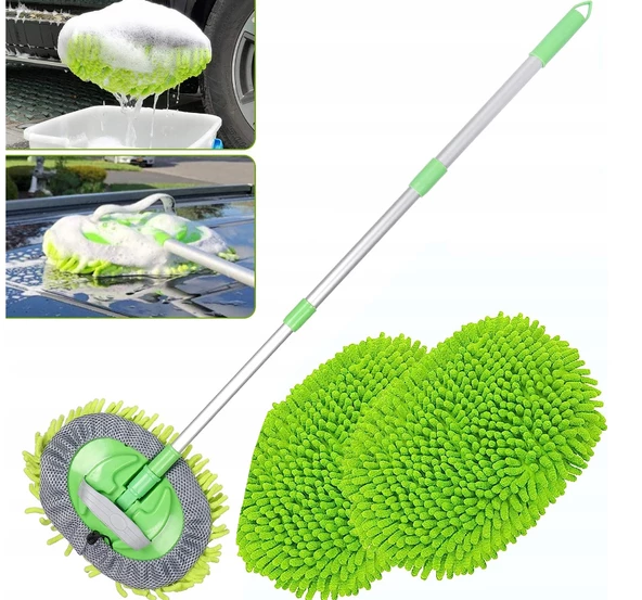 Çok Fonksiyonlu Teleskobik Saplı Mikrofiber Sihirli Araba Temizlik Mopu 1 yedek Mop Başlığı Hediye - 2