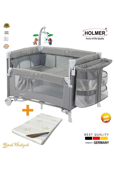 HOLMER Maxi Comfort Coolstyle Anne Yanı-deluxe Kumaş Premium Oyun Parkı Gri Aloevera Yatak 70x110 Cm