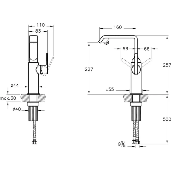 Suit A4276539 Çanak Lavabo Bataryası, Yandan Kumandalı, Parlak Siyah - 2