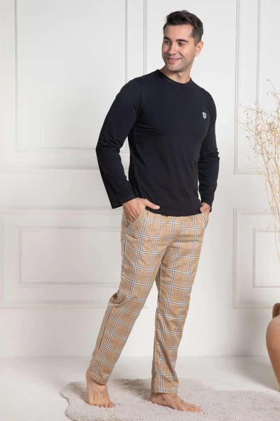 Mecit 3053 Erkek Siyah Ekoseli Büyük Beden Pijama Takımı - 2