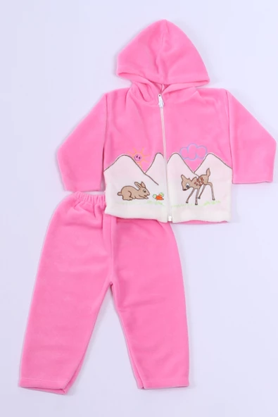 BEBEK POLAR ALT ÜST TAKIM KAPŞONLU FERMUARLI NAKIŞLI E11 - 4