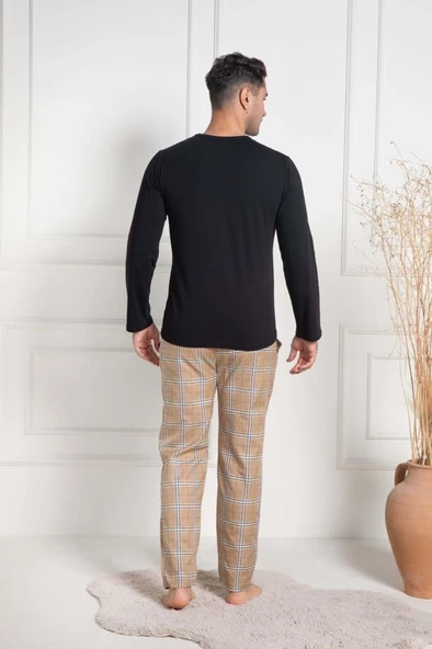 Mecit 3053 Erkek Siyah Ekoseli Büyük Beden Pijama Takımı - 3