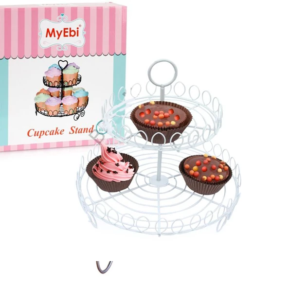 Metal Cupcake Standı 2 Katlı Beyaz Kek Standı