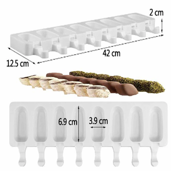 Magnum Şekilli Silikon Dondurma Tatlı Meybuz Kalıbı 8&apos;li - 4