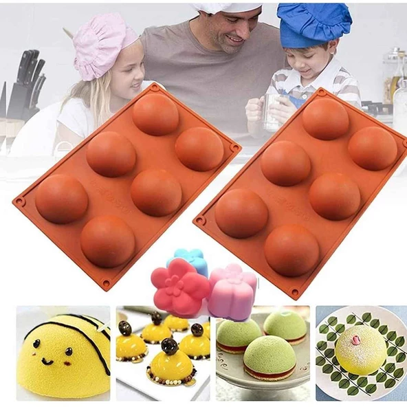 Silikon Yarım Küre Şekilli Top Çikolata Kek Kalıbı 6 lı BT008 - 2