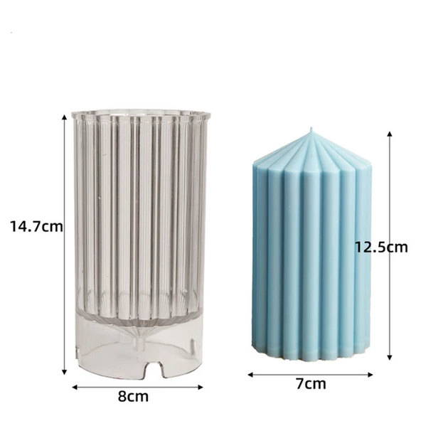 Poli Karbon Sert Plastik  Mum Kalıbı Dik Çizgili Kule Şekilli 14,7X8  CM - 4