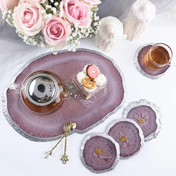 Epoksi Büyük Kristal Köşeli Bardak Altlığı 4 lü Set - 2