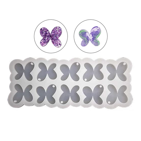 Epoksi Reçine Silikon Kalıp Çoklu Anahtarlık Kolye Kelebek Kalıbı 10 Lu