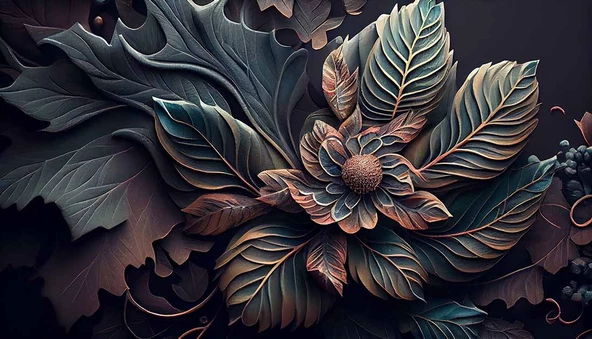 3 Boyutlu Yaprak Desenli Duvar Kağıdı - 6