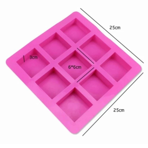 Silikon Kare Kek Kurabiye Pasta Pişirme Kalıbı 9 LU 25X25 CM - Resim 2