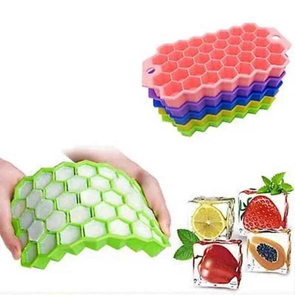 Kapaklı Petek 37 Delik Buz Küpü Tepsisi Silikon 20.5X12 CM - 2