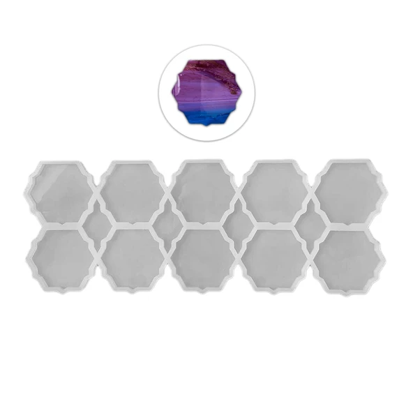 Epoksi Silikon Kalıp Altıgen Tırtıklı Kenar Bardak Altı Ve Magnet Kalıbı 6.8 CM 10 Lu