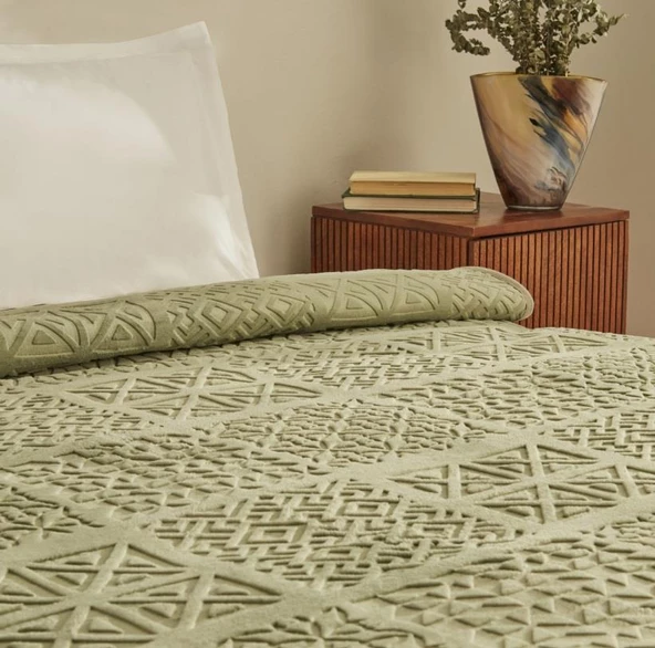 Karaca Home Rita Yeşil Çift Kişilik Emboss Battaniye - 3