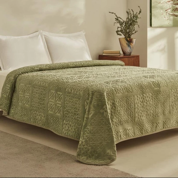 Karaca Home Rita Yeşil Çift Kişilik Emboss Battaniye - 2