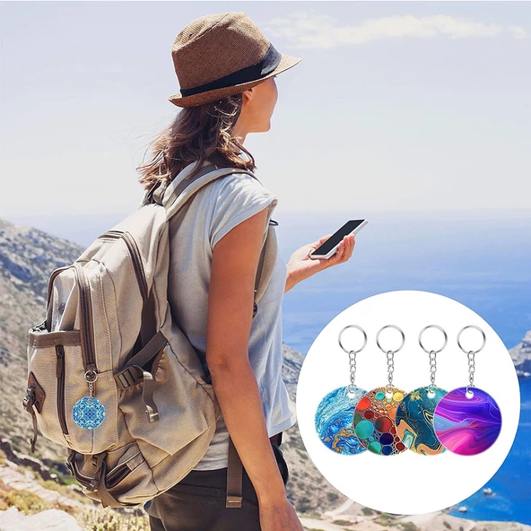 Epoksi Silikon Kalıp Delikli Yuvarlak Anahtarlık Kolye Kalıbı 4 Lü - 3