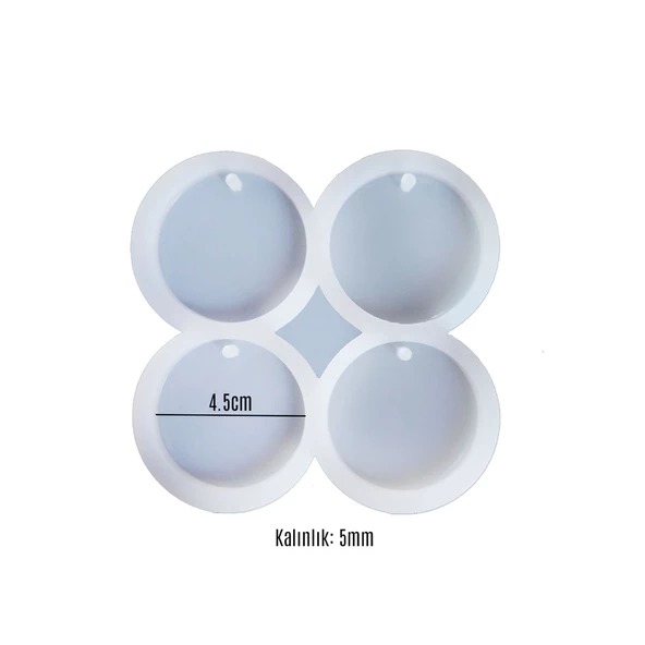 Epoksi Silikon Kalıp Delikli Yuvarlak Anahtarlık Kolye Kalıbı 4 Lü - 2