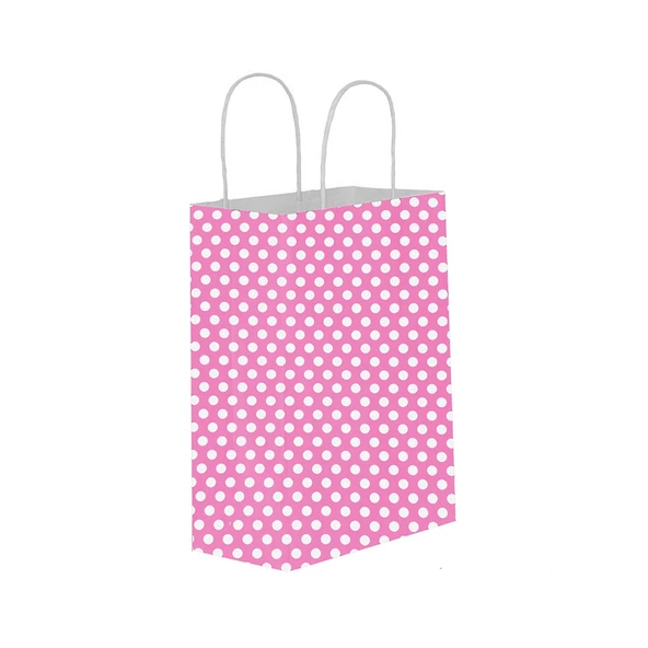 Kağıt Hediye Çantası Puantiyeli Büyük Boy 25X31 CM (25 Adet)  Puantiyeli Pembe