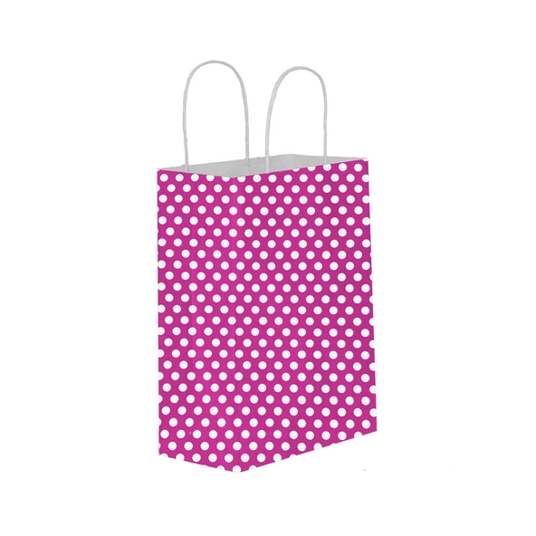 Kağıt Hediye Çantası Puantiyeli Büyük Boy 25X31 CM (25 Adet)  Puantiyeli Fuşya