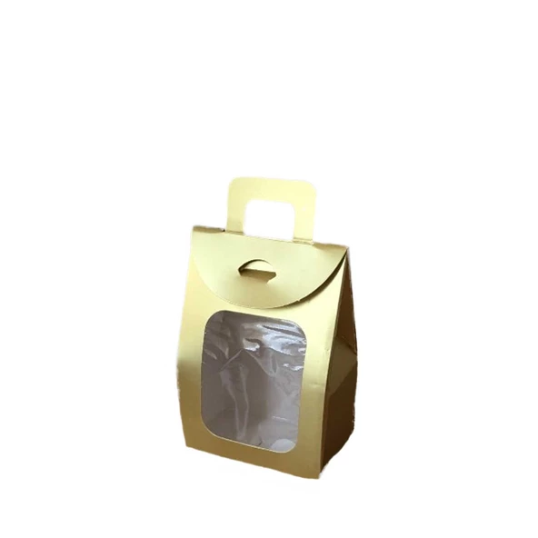 Kına Ve Çerez Çantası Pencereli Karton 7.5X11X4 (20 Adet)  Gold