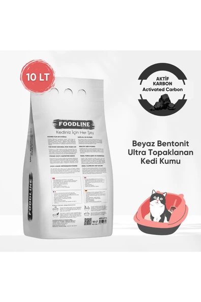 Foodline Aktif Karbonlu İnce Taneli Bentonit Topaklanan Kedi Kumu 10 Lt X 2 Adet - 4