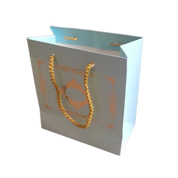 Karton İpsaplı Hediye Çantası Saray Desenli GOLD 15X17X8 10 Adet  Mavi ürün görseli 1