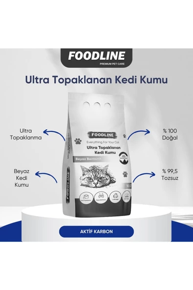 Foodline Aktif Karbonlu İnce Taneli Bentonit Topaklanan Kedi Kumu 10 Lt X 2 Adet - 2