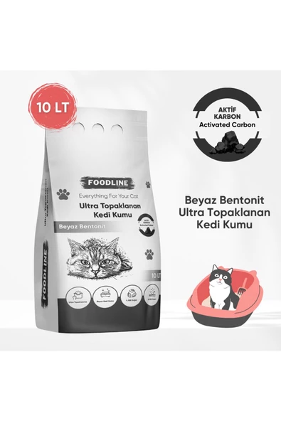 Foodline Aktif Karbonlu İnce Taneli Bentonit Topaklanan Kedi Kumu 10 Lt X 2 Adet - 3