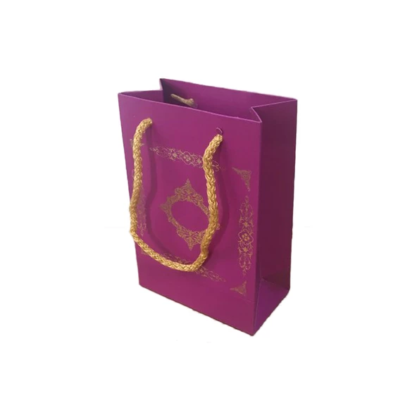 Karton Hediye Çantası Saray Desenli Gold Yaldızlı 12X17 (25 Adet)  Mor