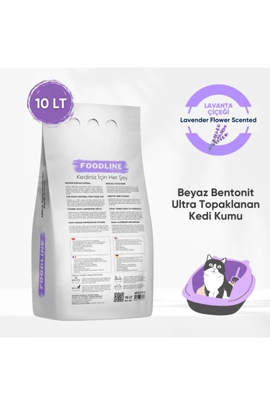 Foodline Lavanta Kokulu İnce Taneli Bentonit Topaklanan Kedi Kumu 10 Lt X 2 Adet - 4