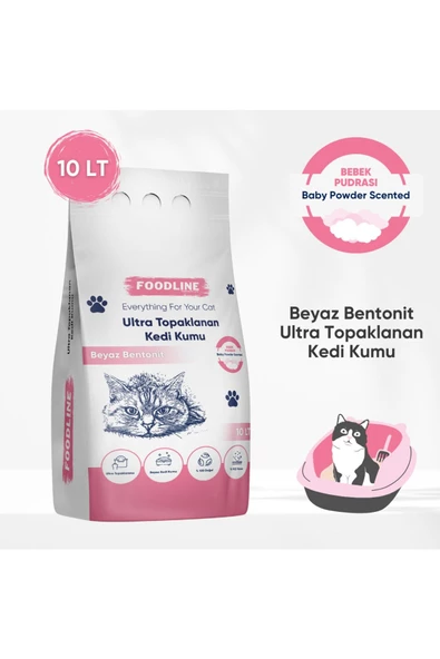 Foodline Bebek Pudrası Kokulu İnce Taneli Bentonit Topaklanan Kedi Kumu 10 Lt X 2 Adet - 3