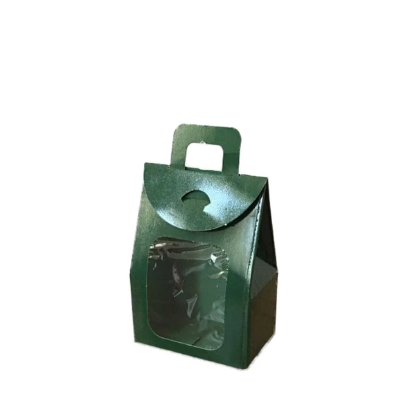 Kına Ve Çerez Çantası Pencereli Karton 7.5X11X4 (20 Adet)  Yeşil
