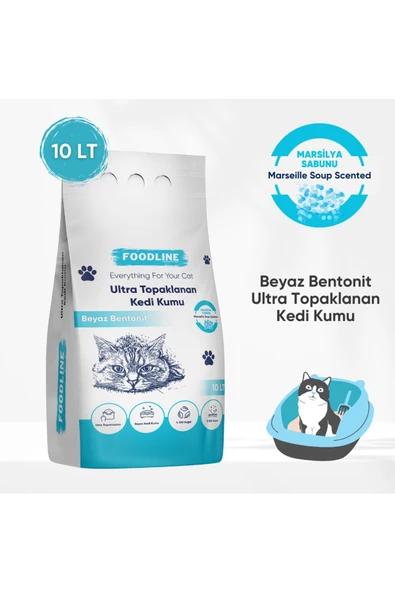 Foodline Marsilya Sabunu Kokulu İnce Taneli Bentonit Topaklanan Kedi Kumu 10 Lt X 2 Adet - 3