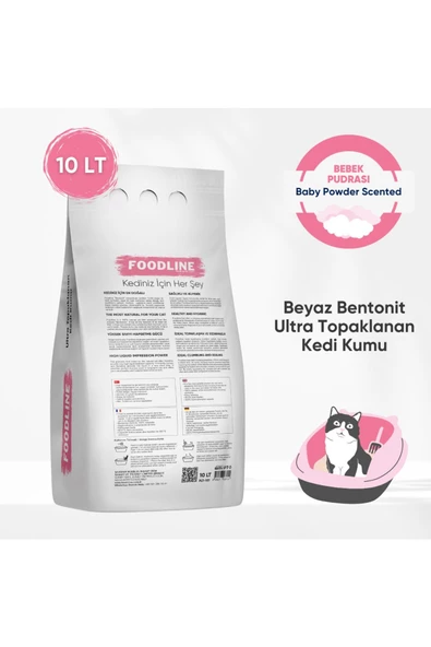 Foodline Bebek Pudrası Kokulu İnce Taneli Bentonit Topaklanan Kedi Kumu 10 Lt X 2 Adet - 4