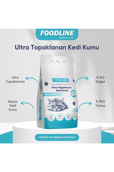Foodline Marsilya Sabunu Kokulu İnce Taneli Bentonit Topaklanan Kedi Kumu 10 Lt X 2 Adet - 2