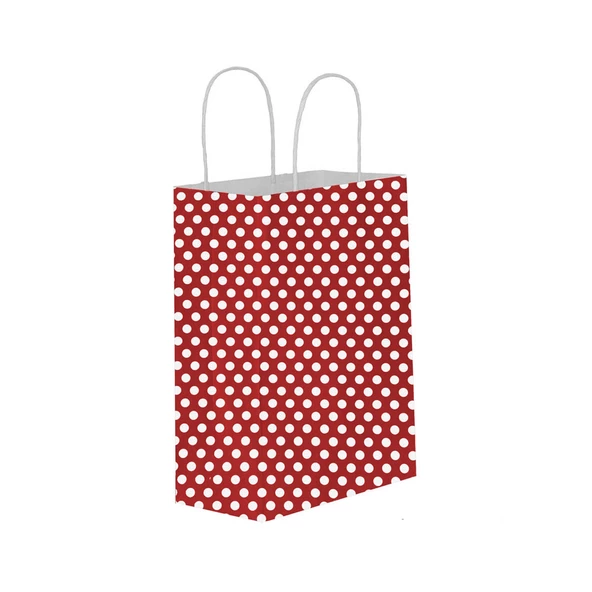 Kağıt Hediye Çantası Puantiyeli Battal Boy 31X41 CM (25 Adet)  Puantiyeli Kırmızı