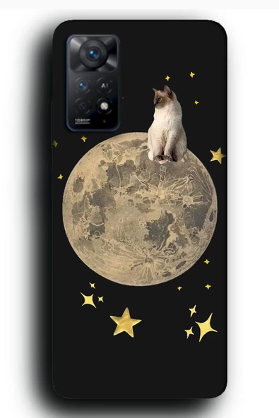 Xiaomi Redmi Note 11 Pro Uyumlu Lansman Telefon Kılıfı "Kedi Ay Pisi Gökyüzü Kolaj Vibe Tarz"