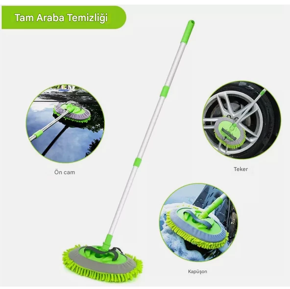 QASUL Mikrofiber Çok Fonksiyonlu Uzun Sopalı Oto Araba Araç Yıkama Temizleme Fırçası Yedek Mop Hediye - 2