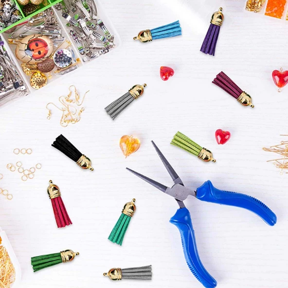 Epoksi Mini Deri Anahtarlık Küpe Püskül Karışık Renk  (100 Adet) - 3