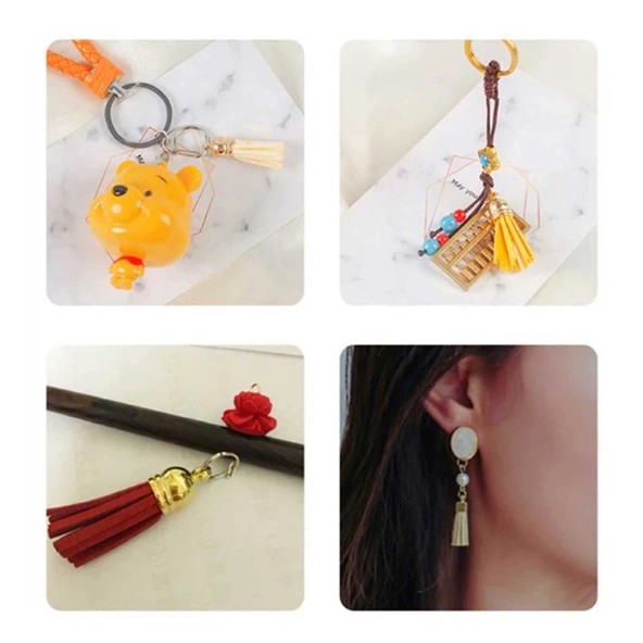 Epoksi Mini Deri Anahtarlık Küpe Püskül Karışık Renk  (100 Adet) - 4