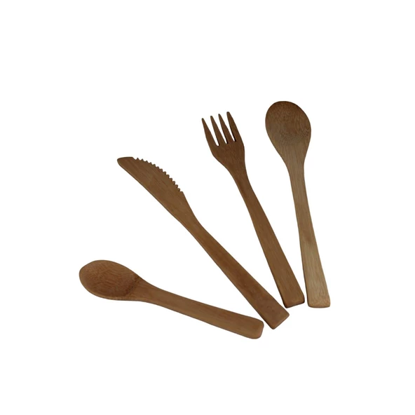 4'lü Ahşap Bambu Çatal Bıçak Kaşık Seti 19 cm Ahşap Çatal Bıçak Takımı - 6